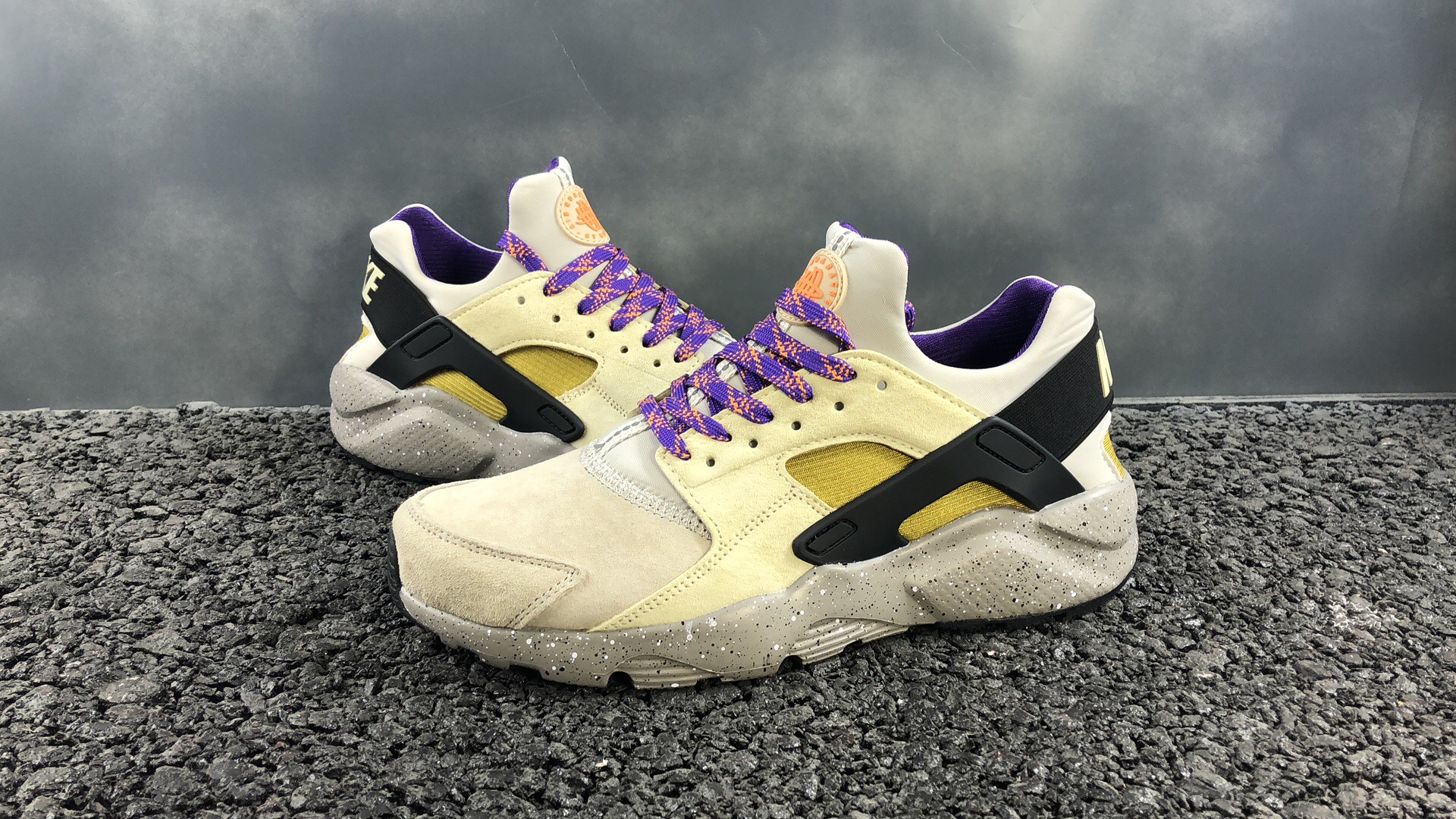 Women Air Huarache Ultra Suede ID Beign Black Purple Shoes